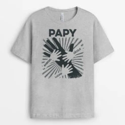 T-shirt Papa/Papy Tenant Les Mains Version Bleu Personnalisé