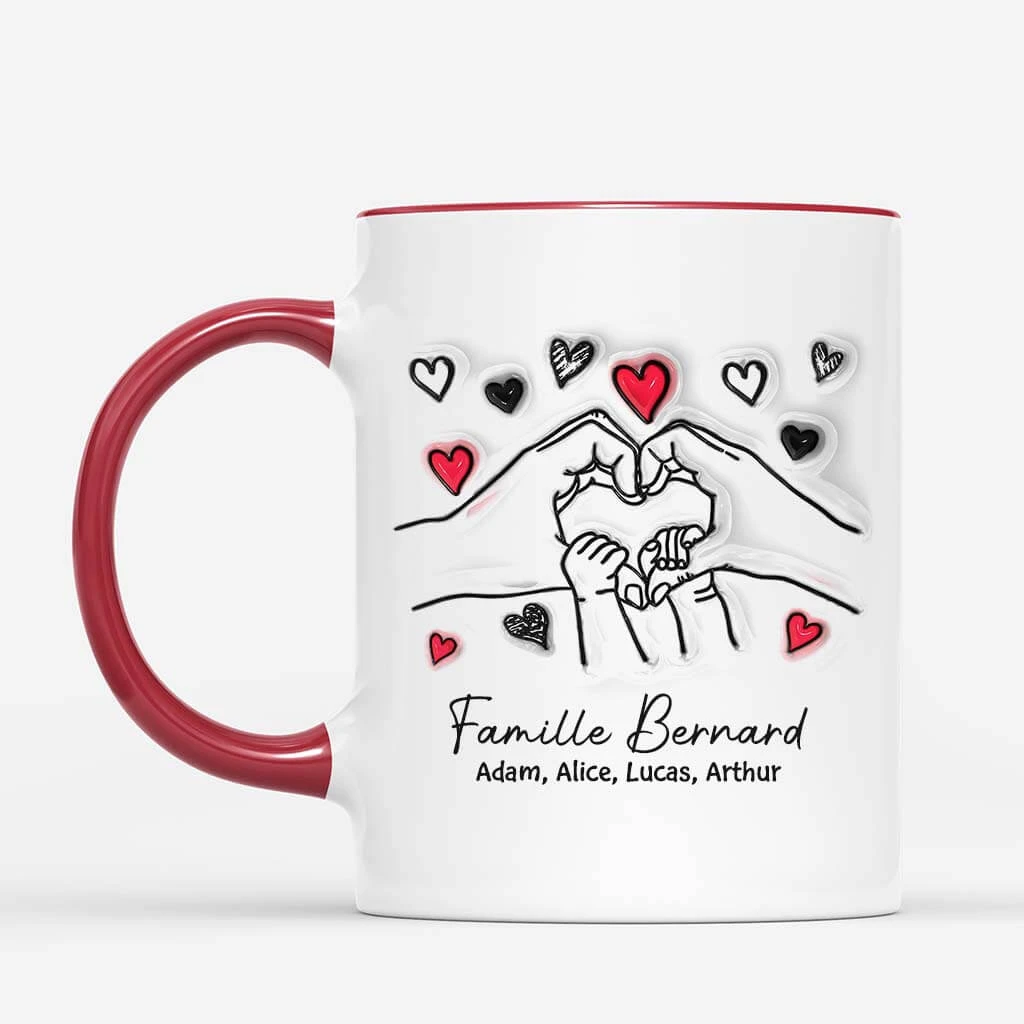 Mug Famille Tenant Les Mains Avec Coeurs Personnalisé 4 Mug Famille Tenant Les Mains Avec Coeurs Personnalisé – Image 2