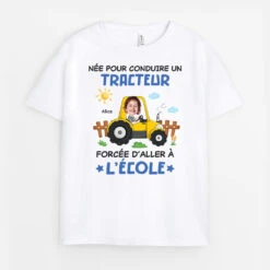 Né(e) Pour Conduire Un Tracteur - Tee Shirt Enfant Personnalisé Photo
