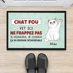Paillasson Chat Personnalisé - Chat Fou -Cadeau Plus 2642DFR2 des chats fous vivent ici paillasson chat personnalise