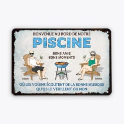 Plaque Personnalisée Pour Maison – Bienvenue Au Bord De La Piscine -Cadeau Plus 2678EFR2 bienvenue au bord de notre piscine plaque personnalisee couple