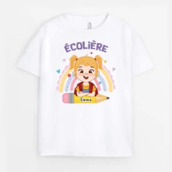 Fille D'École Avec Arc-En-Ciel - T-shirt Personnalisé Pour Enfant Fille