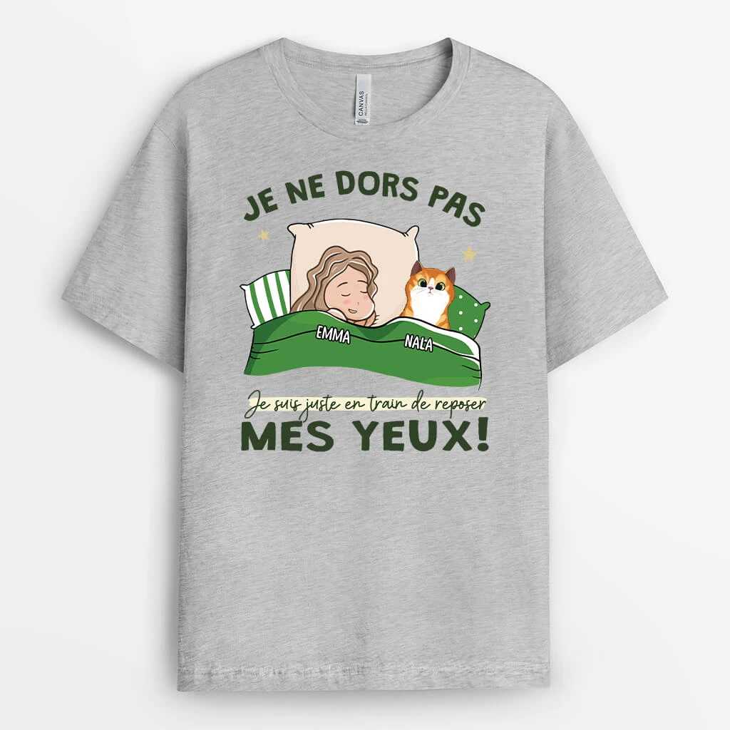 Je Ne Dors Pas Version Chat - T Shirt Personnalisé Humour Avec Chat 4 Je Ne Dors Pas Version Chat - T Shirt Personnalisé Humour Avec Chat – Image 2