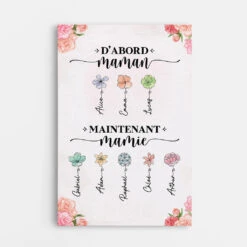 Toile Personnalisée - D'abord Maman Maintenant Mamie - Fleurs Et Noms