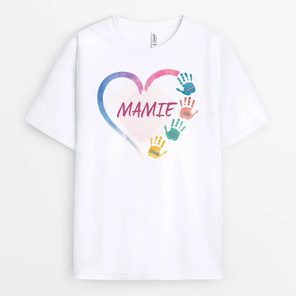 Mamie Avec Empreintes De Main Colorées - Tee Shirt Pour Mamie Personnalisé 3 Mamie Avec Empreintes De Main Colorées - Tee Shirt Pour Mamie Personnalisé