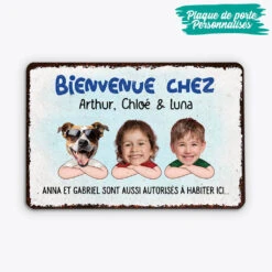 Plaque Bienvenue Chez Nous Personnalisable Avec Visages Amusants -Cadeau Plus 3003EFR2 bienvenue chez nous avec visages amusants plaque de porte personnalisee famille