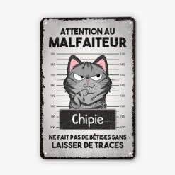 Plaque Métal Personnalisée – Attention Au Chat Malfaiteur