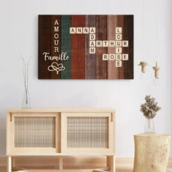 Cadre Mots Croisés Famille – Amour Et Message Sur Toile -Cadeau Plus 3150CFR3 amour et famille version mots croises toile personnalisable pour famille
