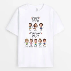 D'abord Papa Maintenant Papy Avec Visages - Tee Shirt Personnalisé