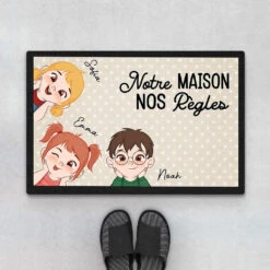 Notre Maison, Nos Règles Avec Les Enfants - Paillasson Personnalisé Famille Humour