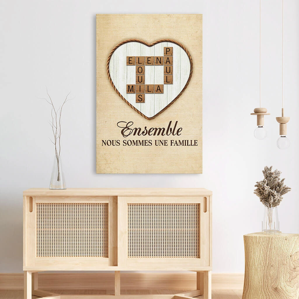 Toile Coeur - Mot Croisé Personnalisé - Nous Somme Une Famille 5 Toile Coeur - Mot Croisé Personnalisé - Nous Somme Une Famille – Image 3