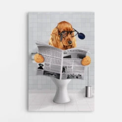 Chien Assis Sur Les Toilettes En Lisant Un Journal - Toile Personnalisable Avec Animaux