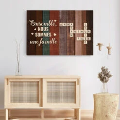 Tableau Mot Croisé Personnalisé – Famille En Version Bois -Cadeau Plus 3444CFR3 ensemble nous formons une famille version bois avec mots croises toile personnalisable pour famille