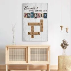 Toile Vintage Famille Avec Mots Croisés Personnalisés -Cadeau Plus 3445CFR3 ensemble nous formons une famille version vintage avec mots croises toile personnalisee pour famille
