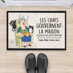 Paillasson Personnalisé Chat - Homme Et Chat -Cadeau Plus 3484DFR2 les chats gouvernent la maison paillasson chat personnalise