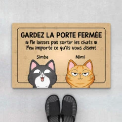 Paillasson Chat Personnalisé - Garder La Porte Fermée - Chat Espiègle