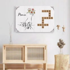 Toile Empreinte Main Famille - Mot Croisé Personnalisé -Cadeau Plus 3504CFR3 tenir la main de mamie avec mots croises toile personnalisee pour mamie