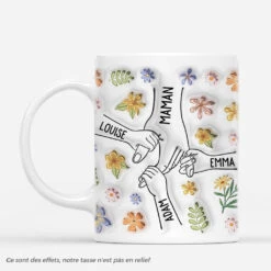 [Effet D'impression 3D] Les Petits-Enfants Tenant La Main De Mamie Avec Fleurs - Mug Personnalisé Mamie