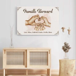 Toile Personnalisable Famille – Mains En Cœur Version Cadre -Cadeau Plus 3569CFR3 la famille version coeur avec les mains toile personnalisable famille