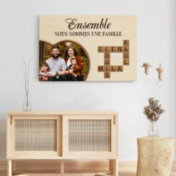 Toile Personnalisée Famille Unie Avec Photo Et Mots Croisés -Cadeau Plus 3575CFR3 ensemble nous formons une famille avec mots croises et photo toile personnalisee famille