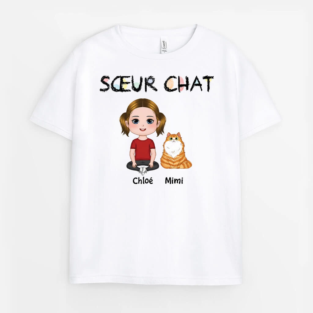 Sœur Chat - T-shirt Enfant Personnalisé 3 Sœur Chat - T-shirt Enfant Personnalisé