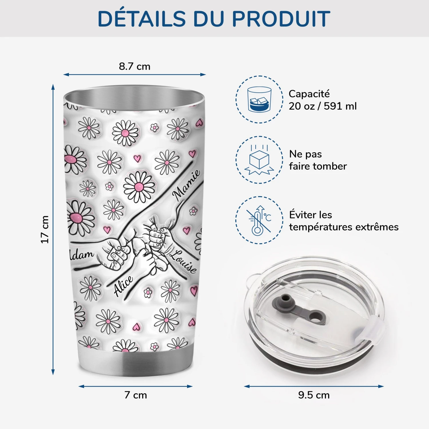 Mug Isotherme 590ml Personnalisé - Mamie - Fleurs Roses Effet 3D 5 Mug Isotherme 590ml Personnalisé - Mamie - Fleurs Roses Effet 3D – Image 3