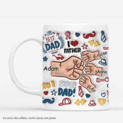 [Effet D'impression 3D] Meilleur Papa Avec Bosses De Poing Authentiques - Mug Papa Personnalisé