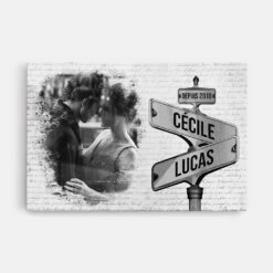 Toile Version Panneau De Rue Vintage Avec Photo - Tableau Personnalisé Pour Couple