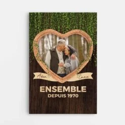 Ensemble Depuis Version Cœur En Bois Avec Photo - Toile Personnalisée Pour Couple