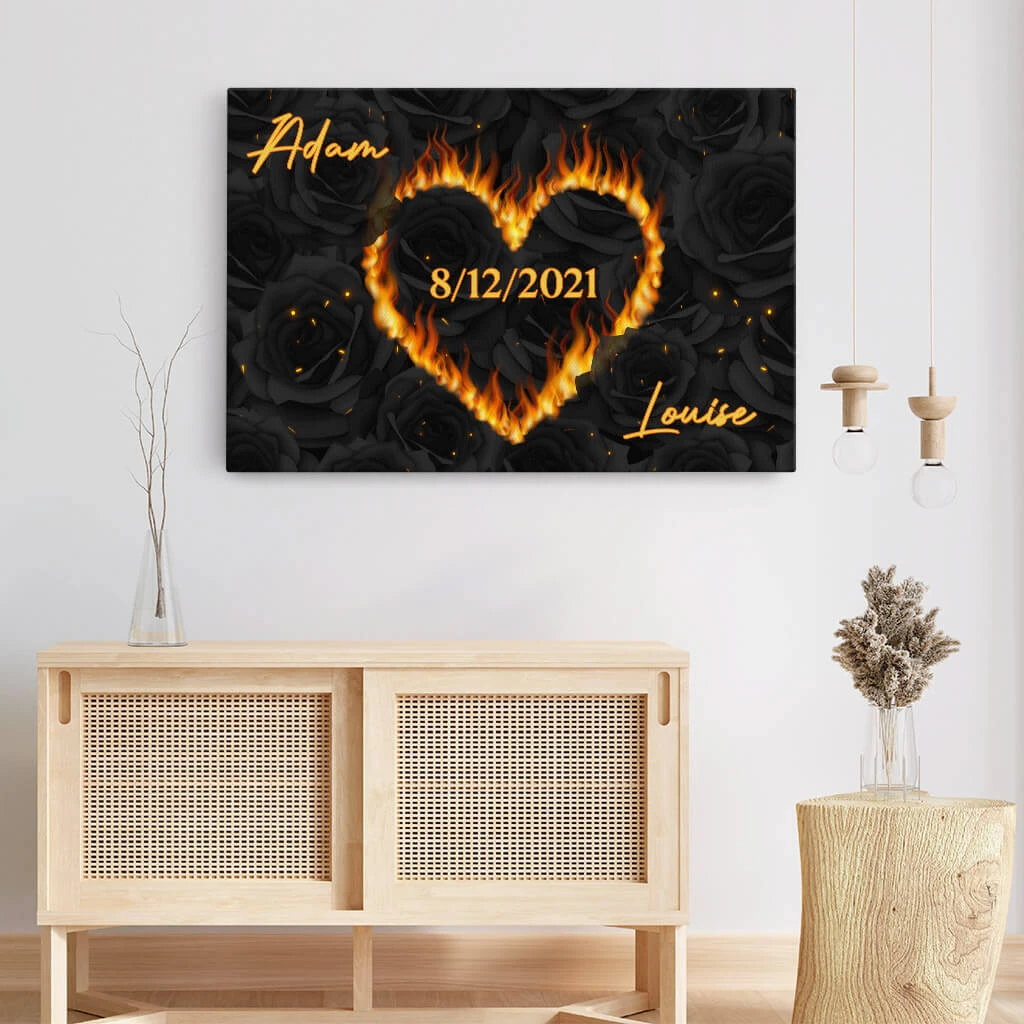 Cœur D'Amour Brûlant - Toile Couple Personnalisée 5 Cœur D'Amour Brûlant - Toile Couple Personnalisée – Image 3