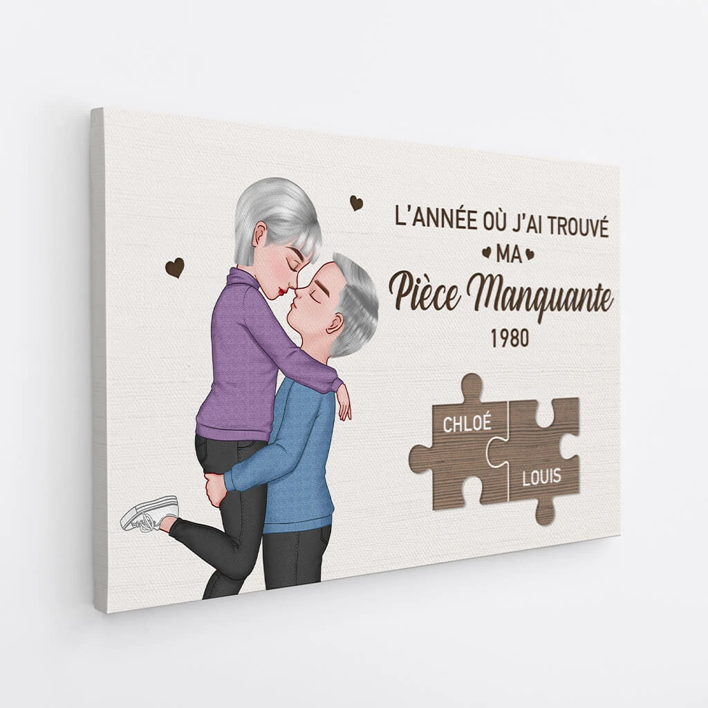 L’année Où J’ai Trouvé Ma Pièce Manquante - Toile Couple Personnalisable 4 L’année Où J’ai Trouvé Ma Pièce Manquante - Toile Couple Personnalisable – Image 2
