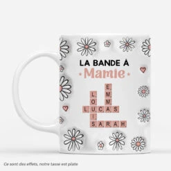 [Effet D'Impression 3D] Mug Personnalisé Mamie - La Bande À Mamie - Fleurs Et Mots-Croisés