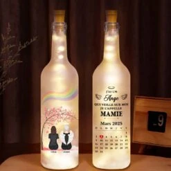 Bouteille Lumineuse Personnalisée Pour Mamie - Un Ange Qui Veille Sur Moi