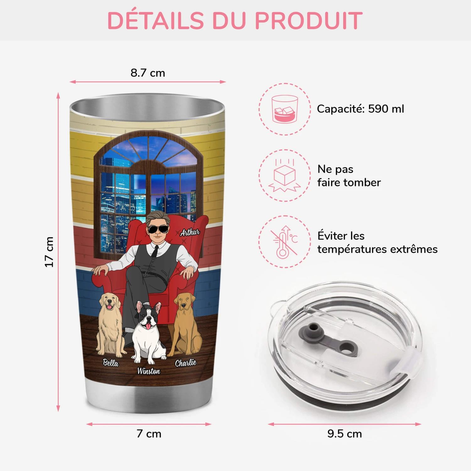 Mug Isotherme 590ml Personnalisé - Super Papa Chien 5 Mug Isotherme 590ml Personnalisé - Super Papa Chien – Image 3