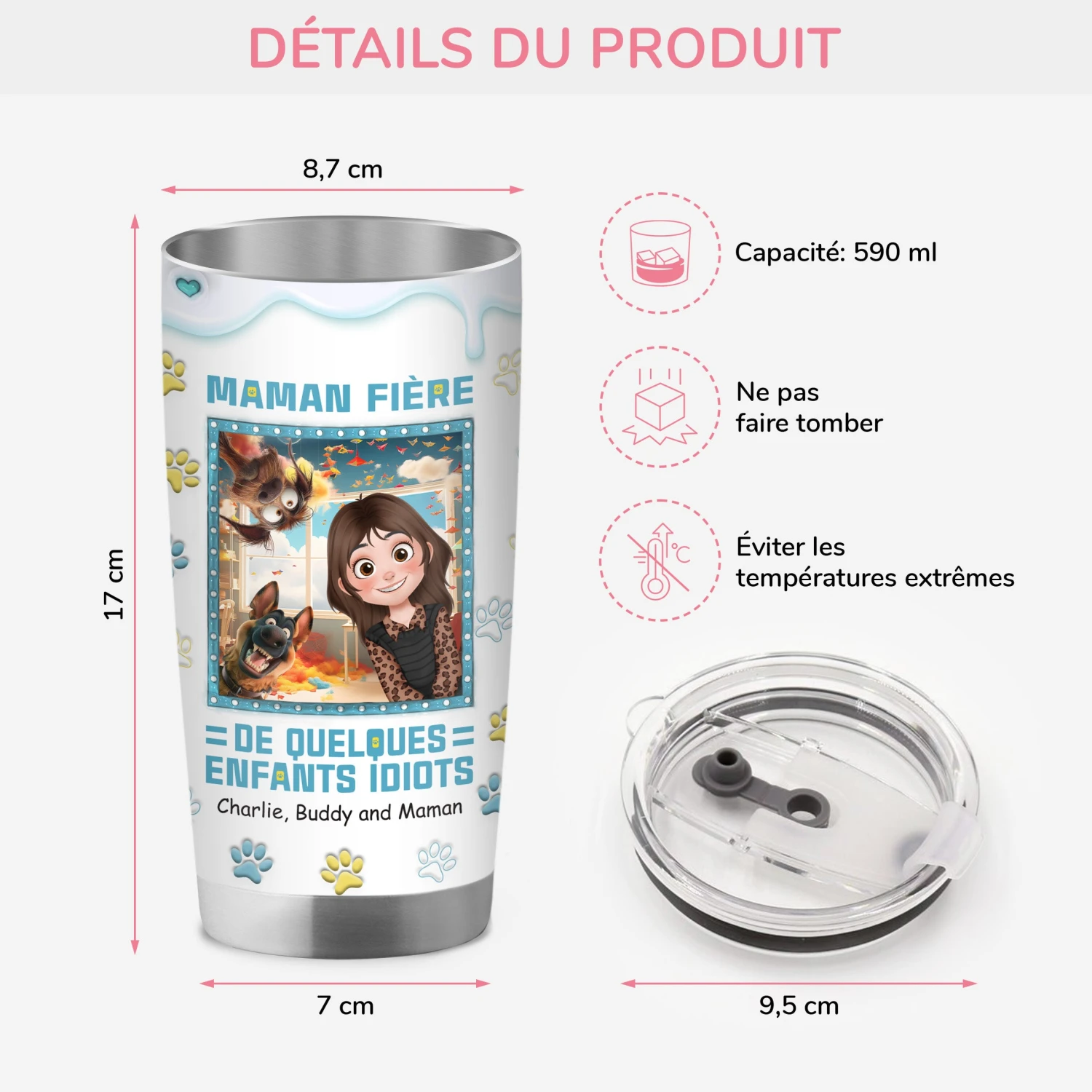 Mug Isotherme 590ml Personnalisé - Maman Chien Fière - Design Cartoon 5 Mug Isotherme 590ml Personnalisé - Maman Chien Fière - Design Cartoon – Image 3