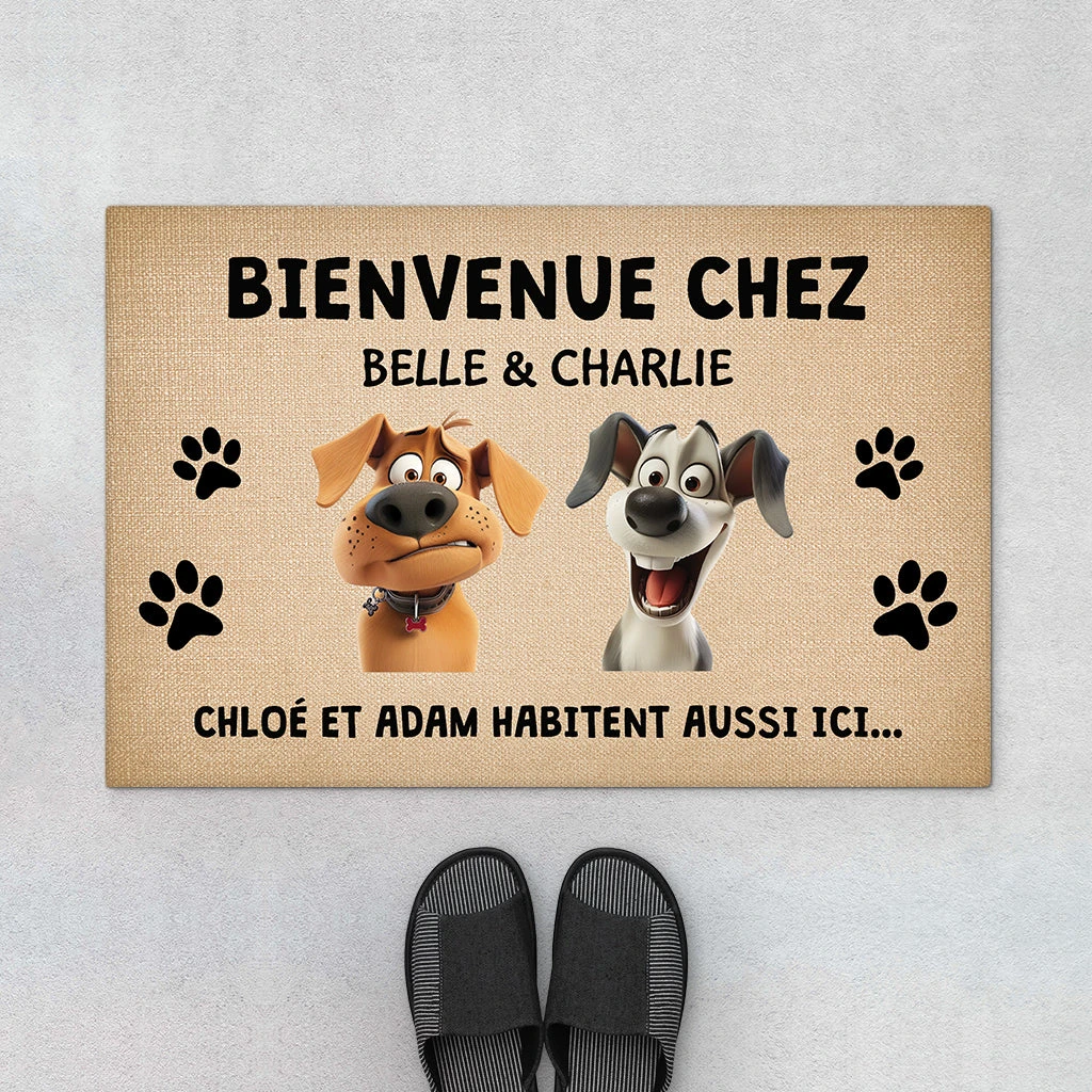 Paillasson Chien Personnalisé - Bienvenue Chez - Design Cartoon 3 Paillasson Chien Personnalisé - Bienvenue Chez - Design Cartoon