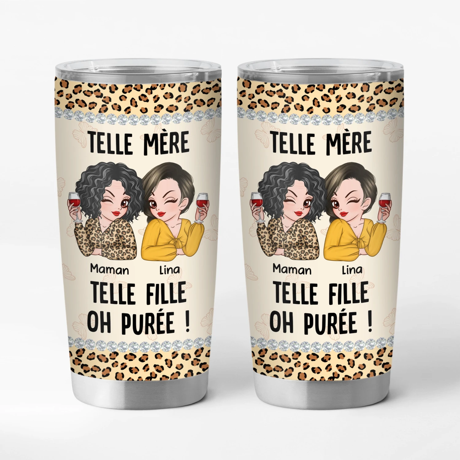Mug Isotherme 590ml Personnalisé - Telle Mère Telle Fille - Motif Léopard 3 Mug Isotherme 590ml Personnalisé - Telle Mère Telle Fille - Motif Léopard