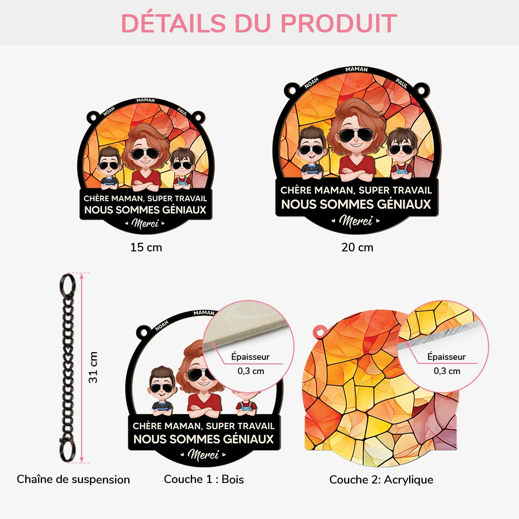 Attrape-soleil Personnalisé - Chère Maman, Super Travail - Design Cartoon 5 Attrape-soleil Personnalisé - Chère Maman, Super Travail - Design Cartoon – Image 3