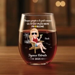 Verre À Vin Sans Pied Personnalisé Femme - Joyeuse Retraite - Design Cartoon