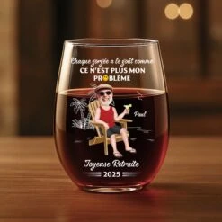 Cadeau Plus -Cadeau Plus 4239IFR2 verre a vin sans pied personnalise femme joyeuse retraite design cartoon 4239ikt0a