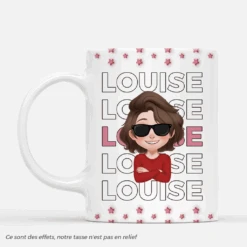 [Effet D'Impression 3D] Mug Personnalisé - Femme Cool - Design Cartoon - Nom
