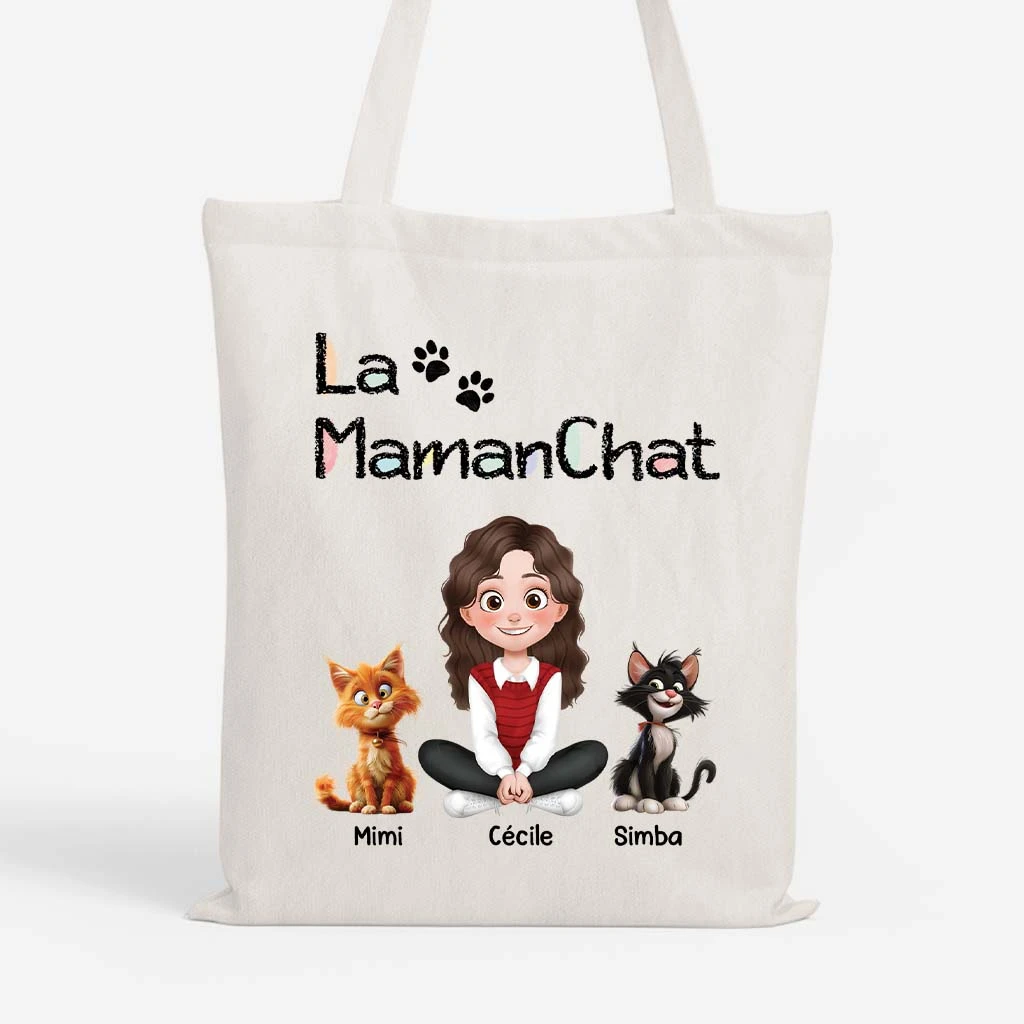 Tote Bag Personnalisé Avec Chat - La Maman Chat - Design Cartoon 3 Tote Bag Personnalisé Avec Chat - La Maman Chat - Design Cartoon