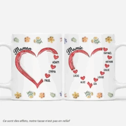 [Effet D'Impression 3D] Mug Personnalisé - Maman - Cœur Avec Fleurs