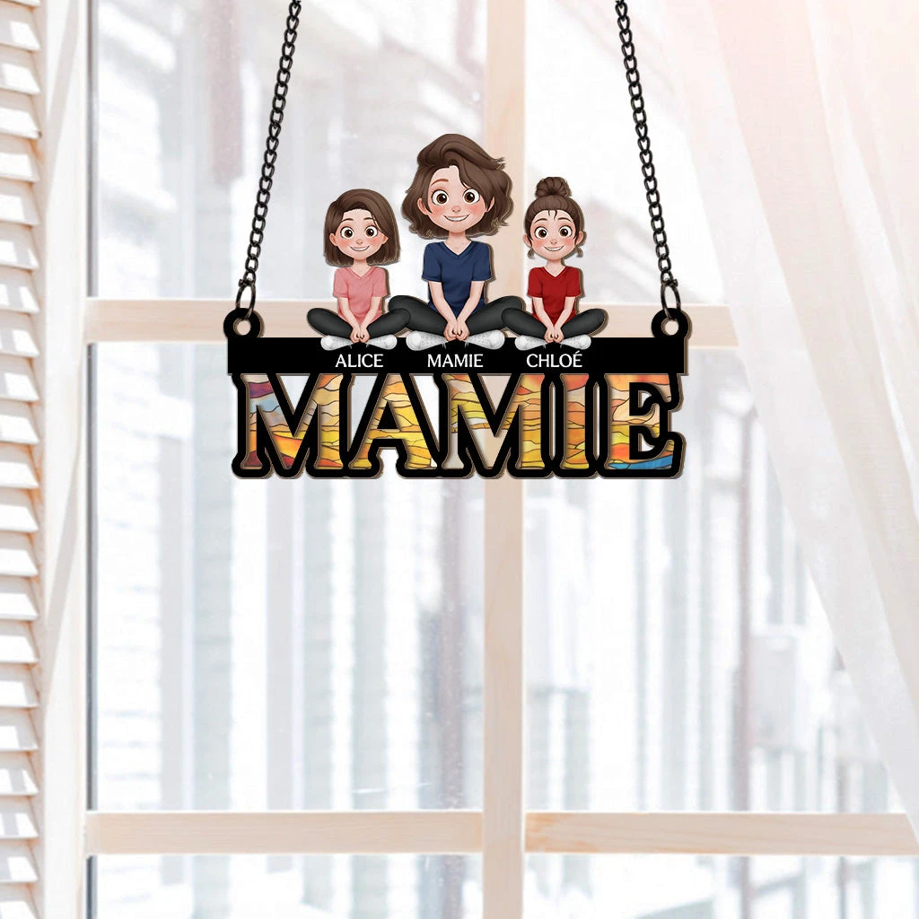 Attrape-soleil Vitrail Personnalisé - Maman - Design Cartoon 4 Attrape-soleil Vitrail Personnalisé - Maman - Design Cartoon – Image 2