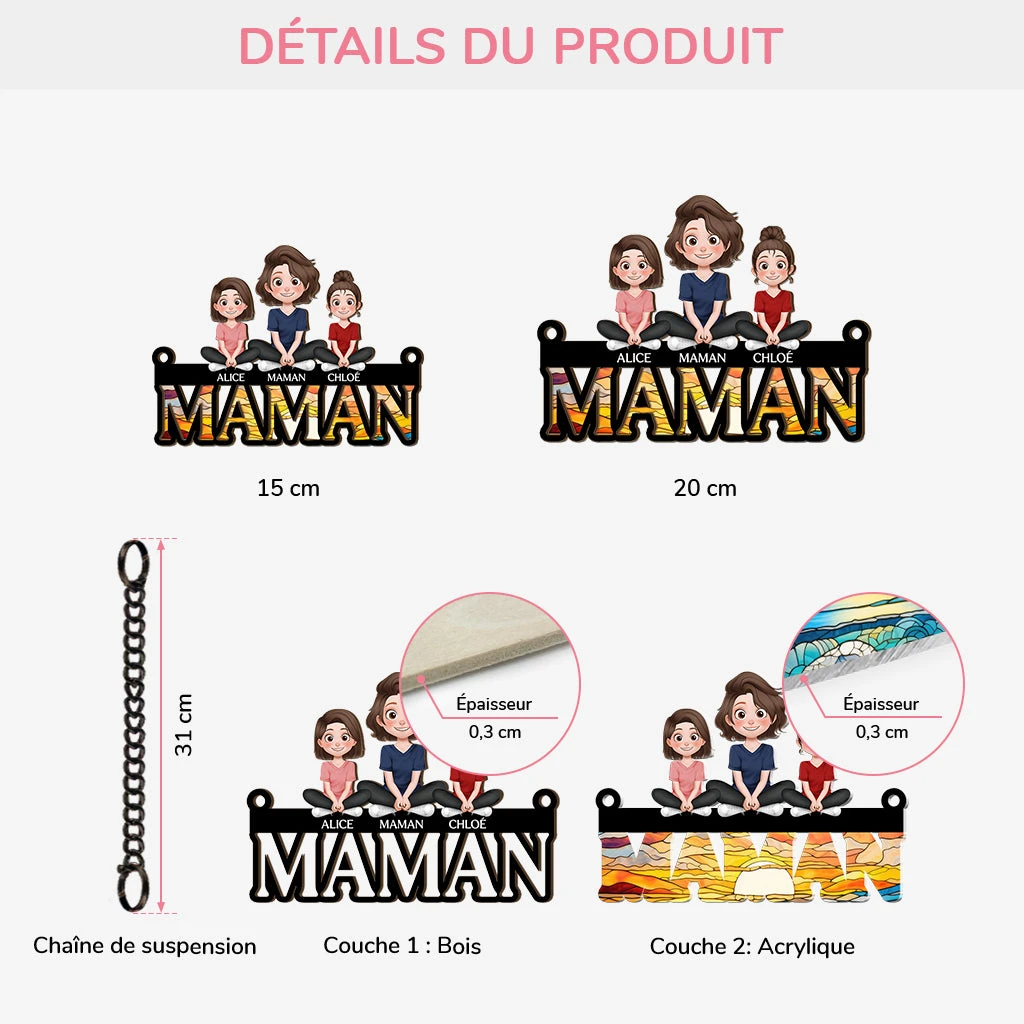 Attrape-soleil Vitrail Personnalisé - Maman - Design Cartoon 5 Attrape-soleil Vitrail Personnalisé - Maman - Design Cartoon – Image 3