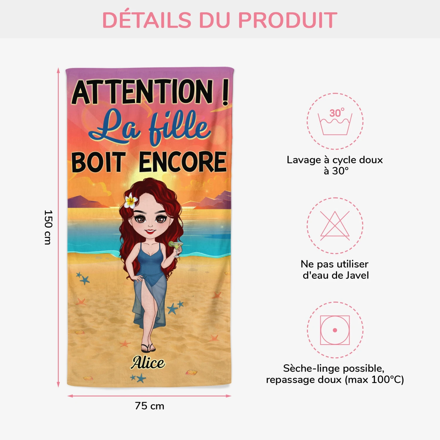 Serviette De Plage Personnalisée - Les Filles Boivent Encore 5 Serviette De Plage Personnalisée - Les Filles Boivent Encore – Image 3