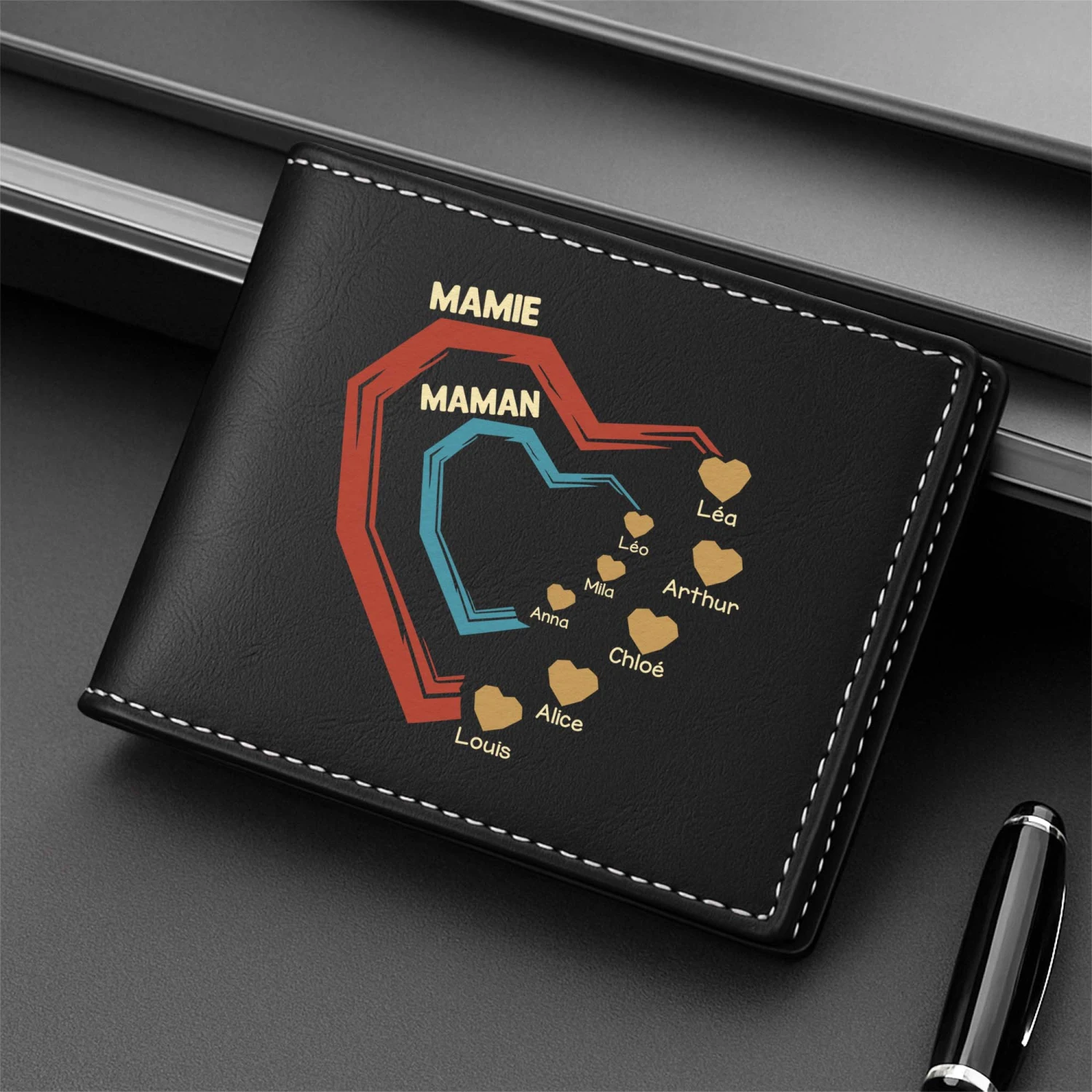 Ses Petits Cœurs - Portefeuille En Cuir Personnalisé Papa Papy 4 Ses Petits Cœurs - Portefeuille En Cuir Personnalisé Papa Papy – Image 2