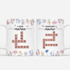 Mug Personnalisé - D'Abord Maman Maintenant Mamie - Floral Avec Mots-Croisés