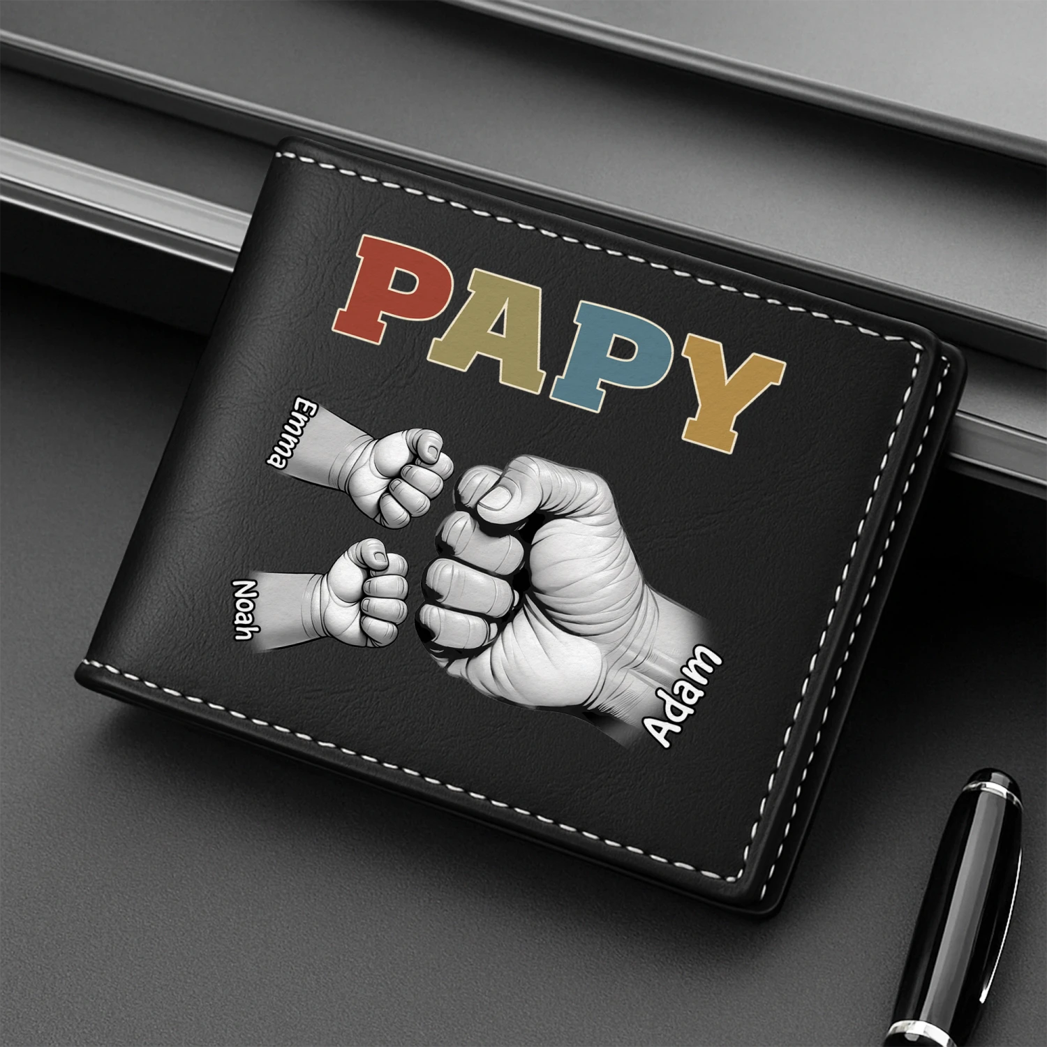 Portefeuille Cuir Personnalisé Papa - Coloré Avec Poings Authentiques 4 Portefeuille Cuir Personnalisé Papa - Coloré Avec Poings Authentiques – Image 2
