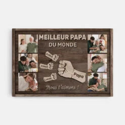 Toile Personnalisée Meilleur Papa - Version Bois Avec Photos